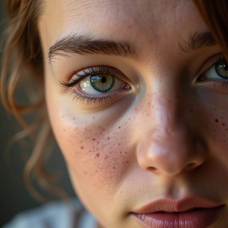 Sobrancelhas naturais e bem definidas em pele com sardas.