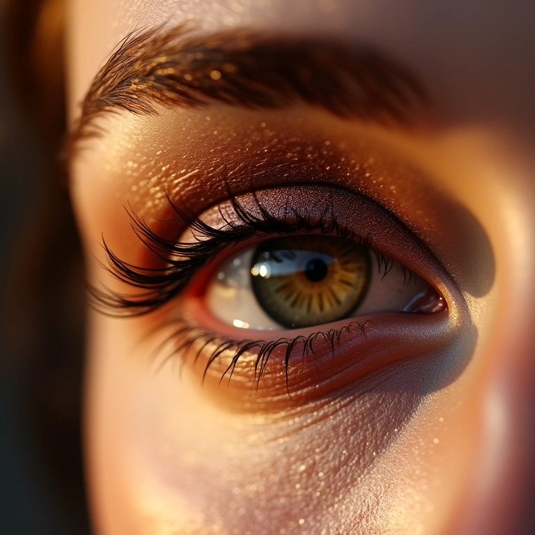 Sombra clara e cintilante na pálpebra móvel.