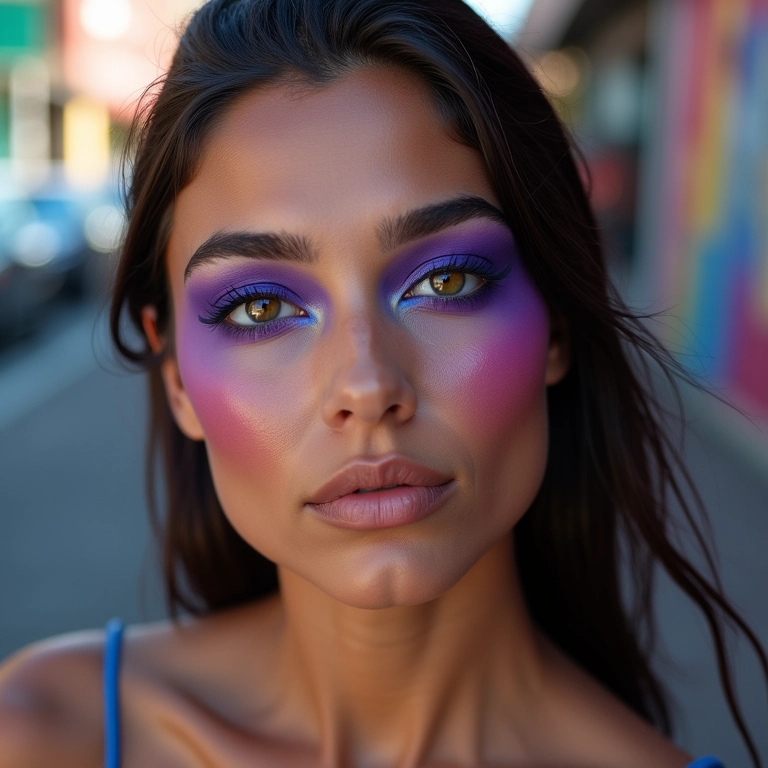 Sombra colorida como ponto de destaque na maquiagem.