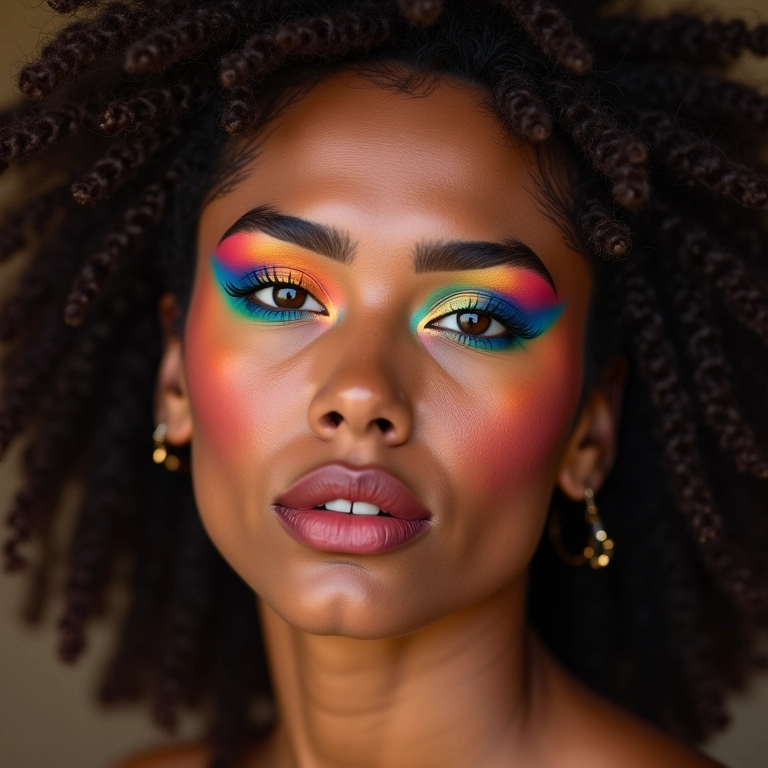 Sombra líquida colorida, maquiagem artística.