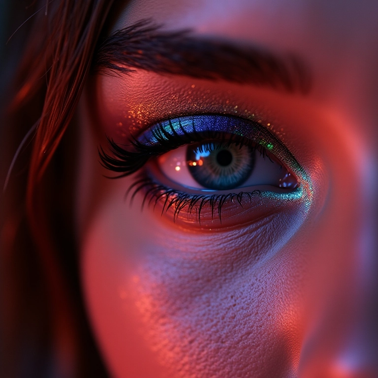 Sombra líquida com brilho, maquiagem para festa.