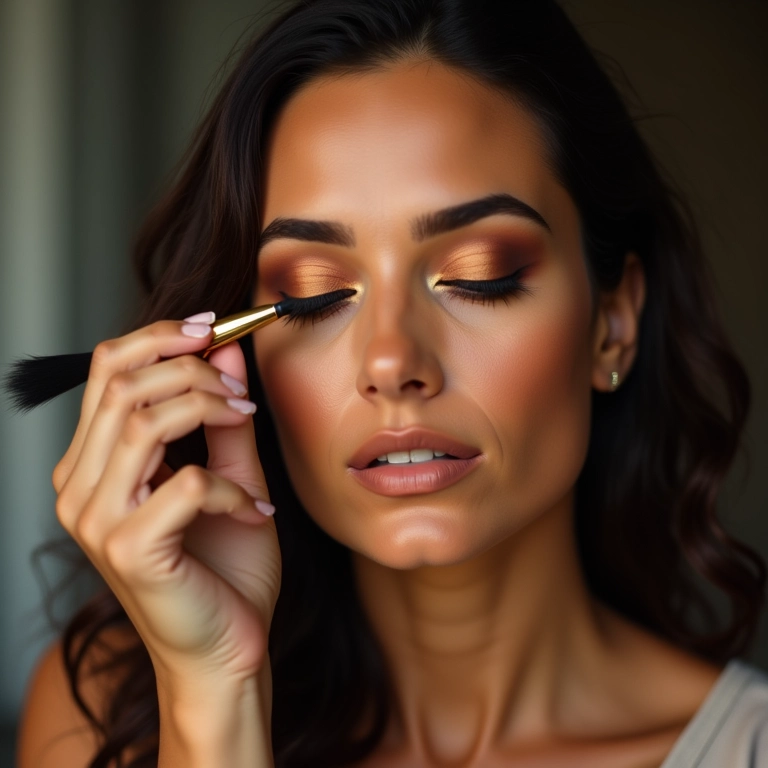 Sombras em tons terrosos e dourados para maquiagem de morenas.