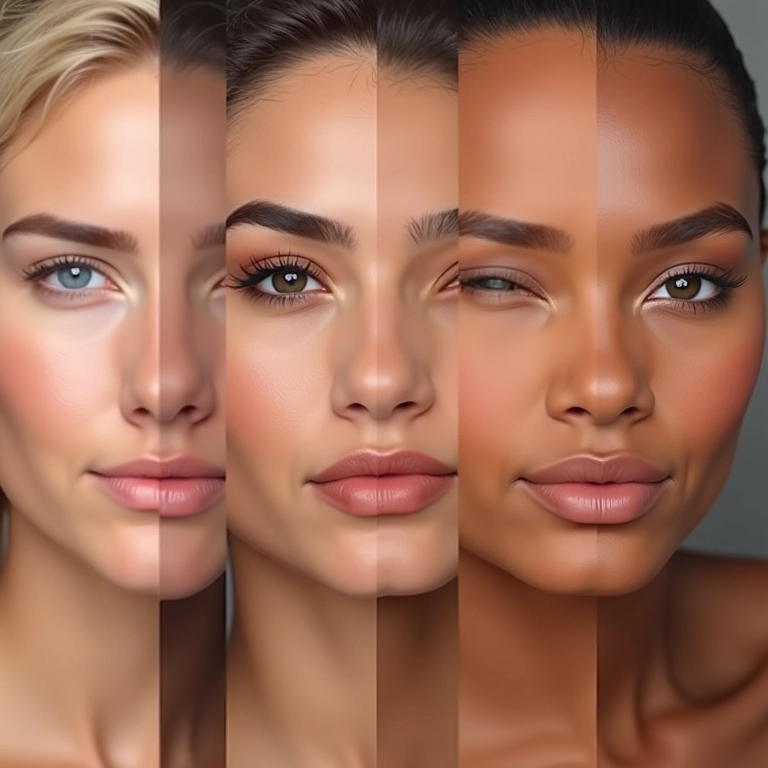 Swatches de cores neutras de uma paleta de sombras.