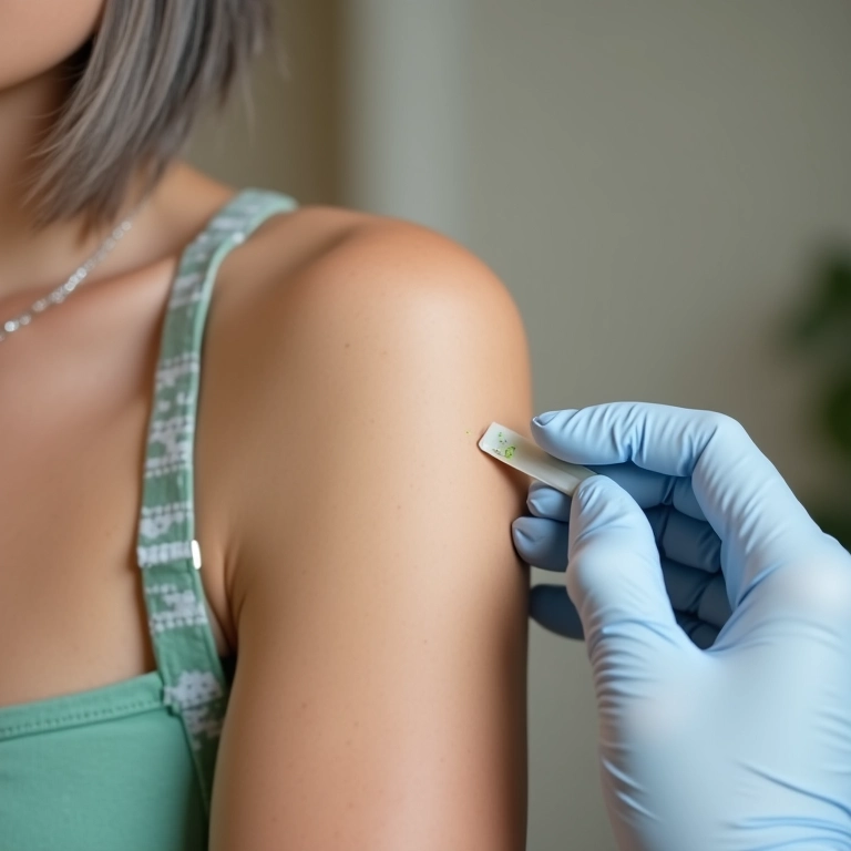 Teste de alergia do corretivo verde.