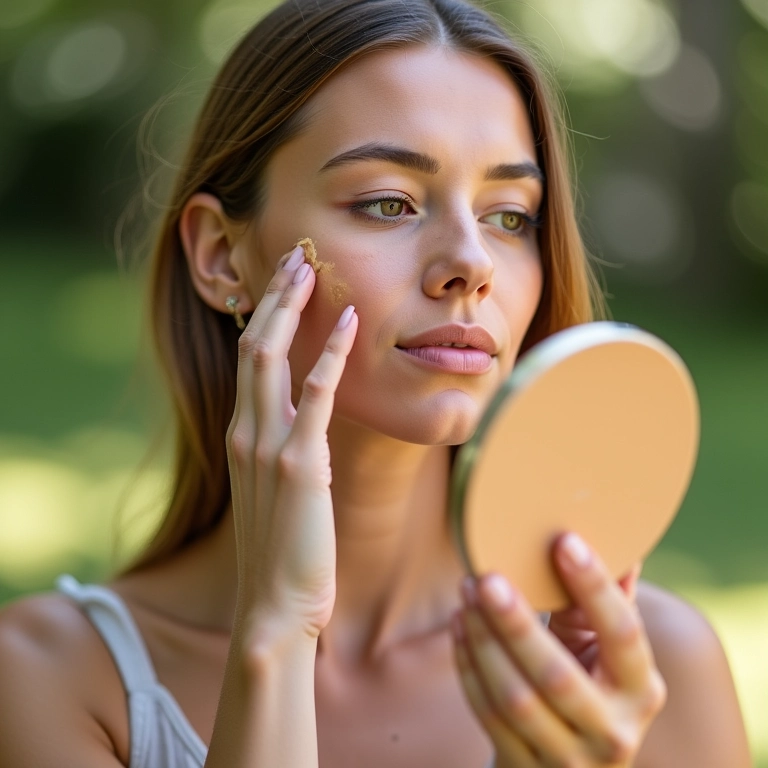 Teste de base na pele clara à luz natural.