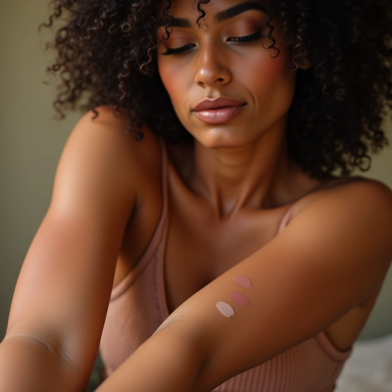 Teste de cor do bronzer em diferentes luzes.