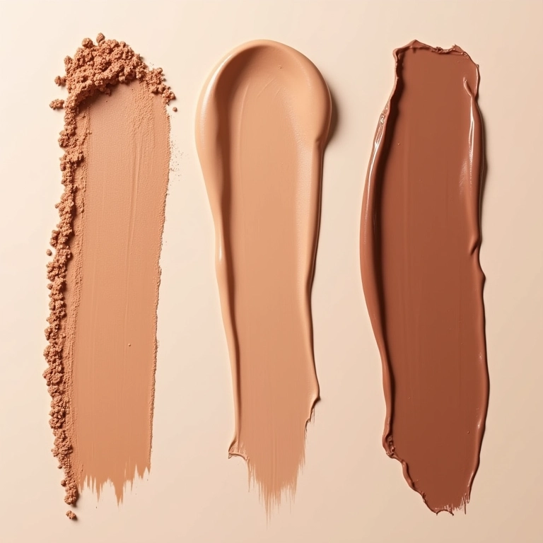 Texturas de bronzer e contorno: pó, creme e líquido.