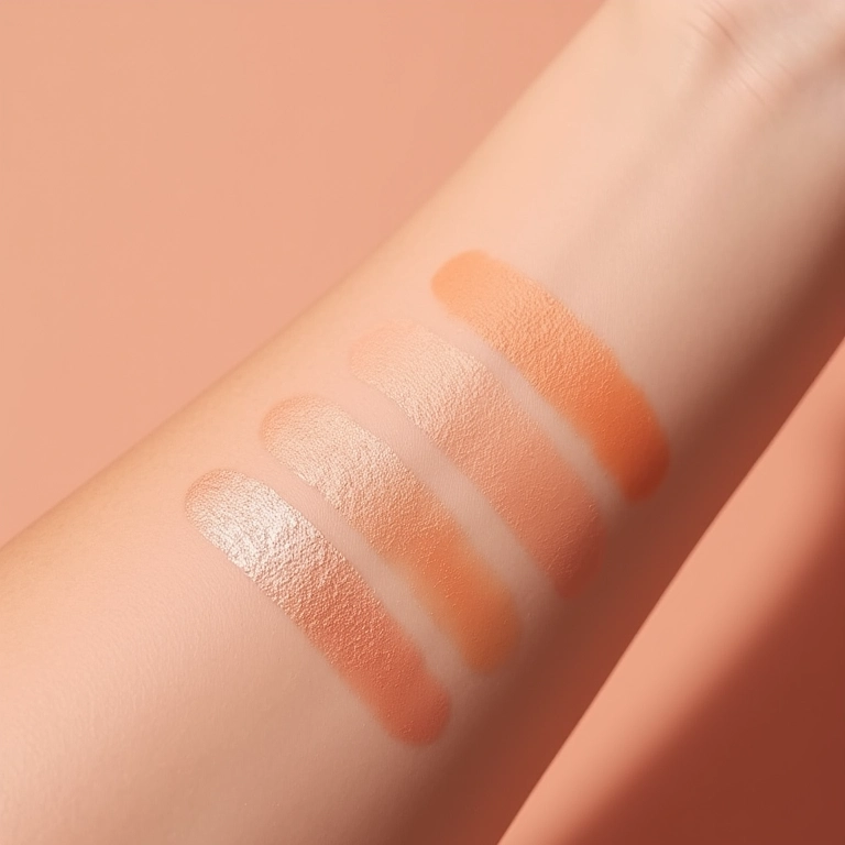 Texturas de iluminador pêssego: pó, líquido, creme e stick.