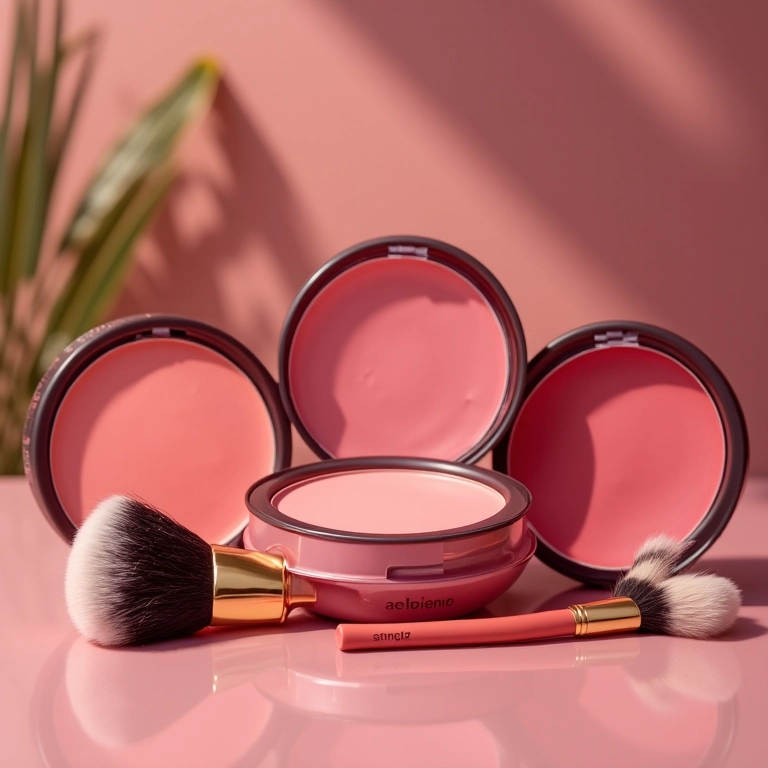 Tipos de blush: pó, cremoso e líquido.