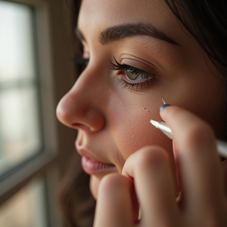 Traço do delineado sendo feito do canto interno para o externo.