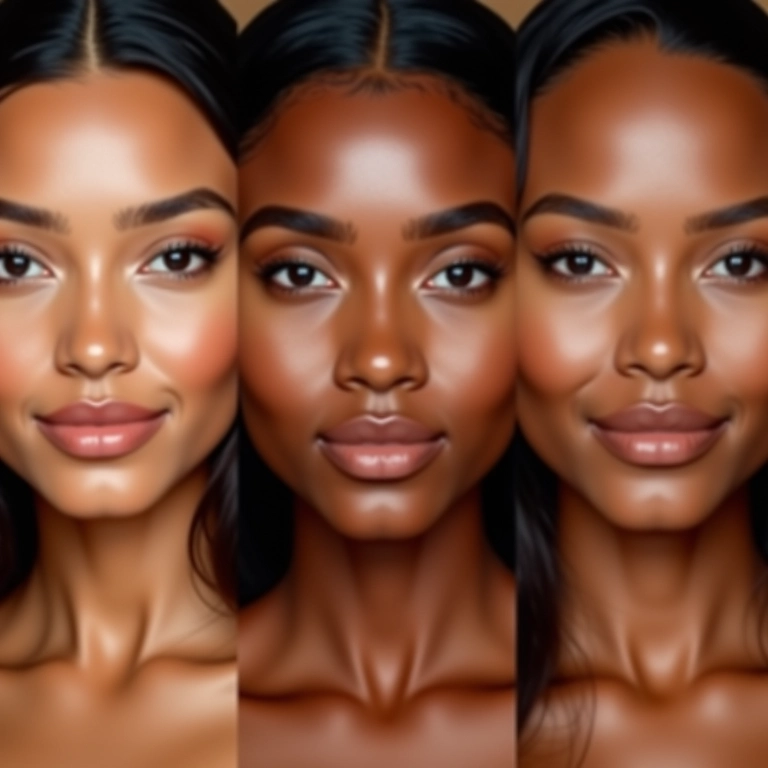 Três mulheres de diferentes tons de pele mostrando seus bronzers líquidos ideais.