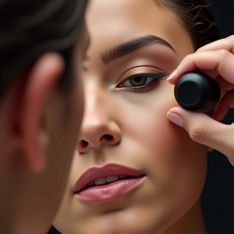 Truque de expert: fixando o iluminador em pó solto para um efeito duradouro.