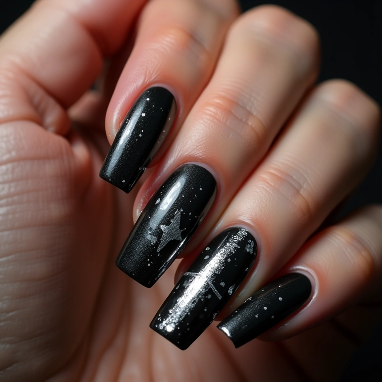 Unhas decoradas com nail art rock'n'roll.