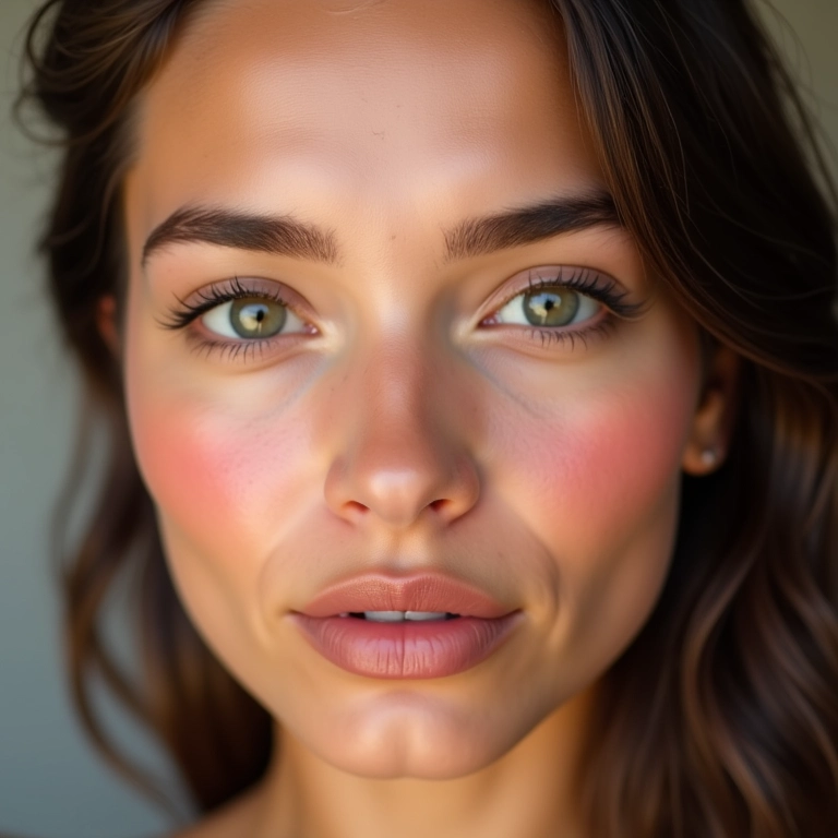 Usando blush para um look natural.
