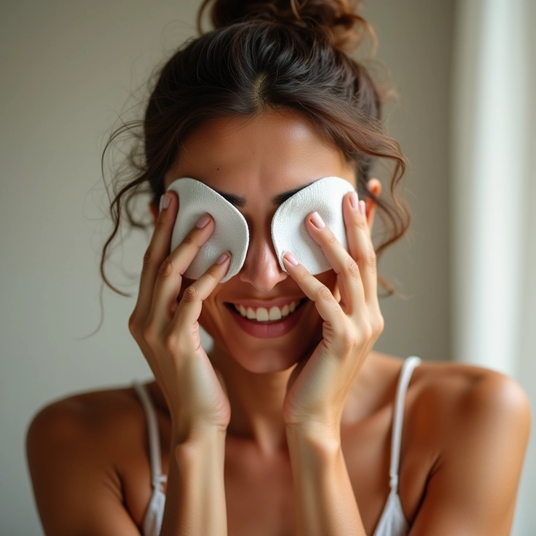 Usando compressas frias para aliviar o inchaço das olheiras.