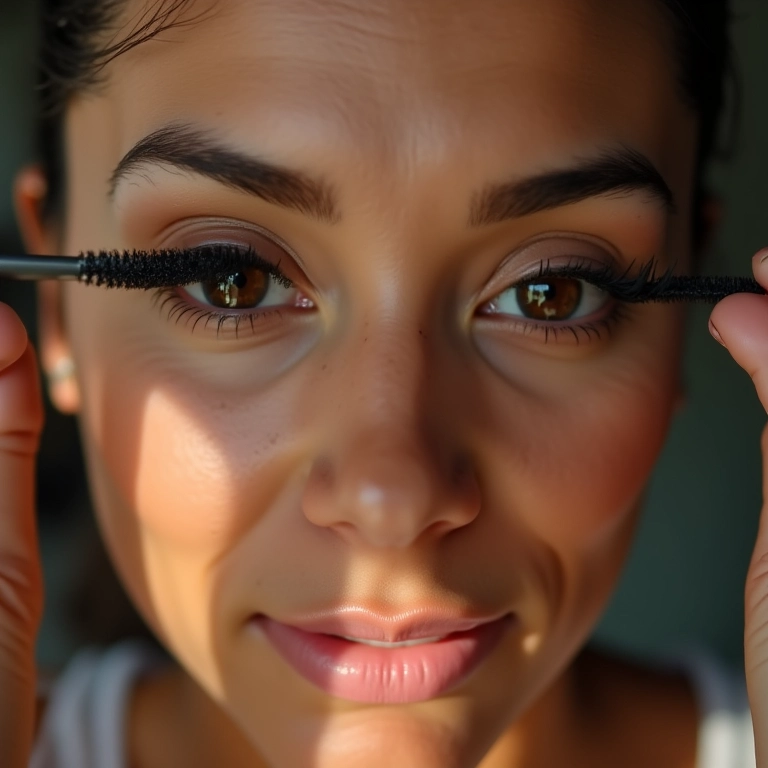 Usando máscara de cílios para destacar o olhar.