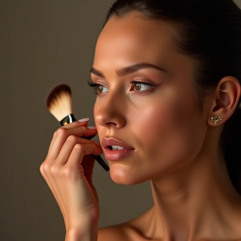 Usando o pincel ideal para aplicar o iluminador.