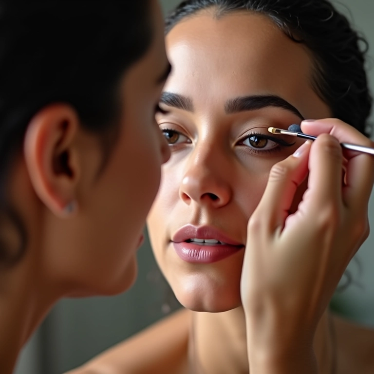 Usando pincel para aplicar corretivo em áreas difíceis.