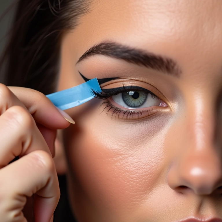 Usando truques com fita adesiva para facilitar o delineado gatinho.