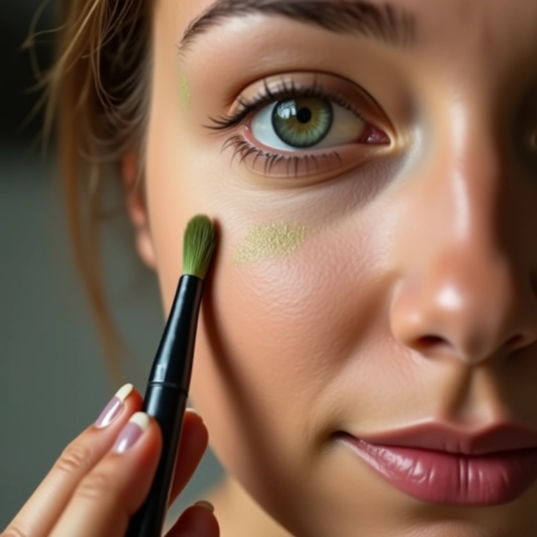 Usando um pincel adequado para aplicar o corretivo verde.