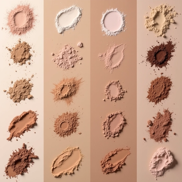 Variedade de fixadores em pó para diferentes tons de pele.