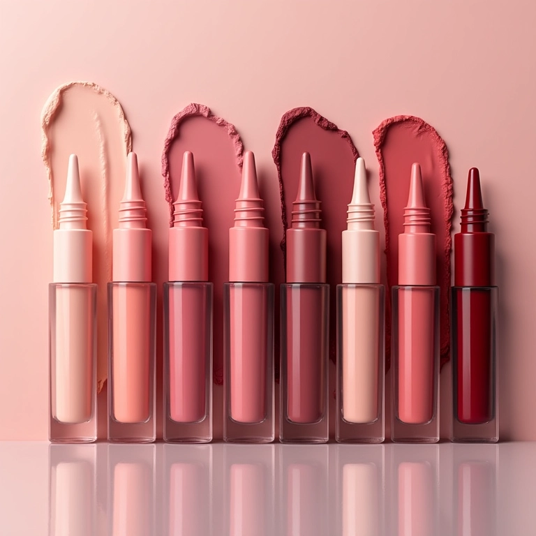 Variedade de sombras líquidas, cores e texturas.