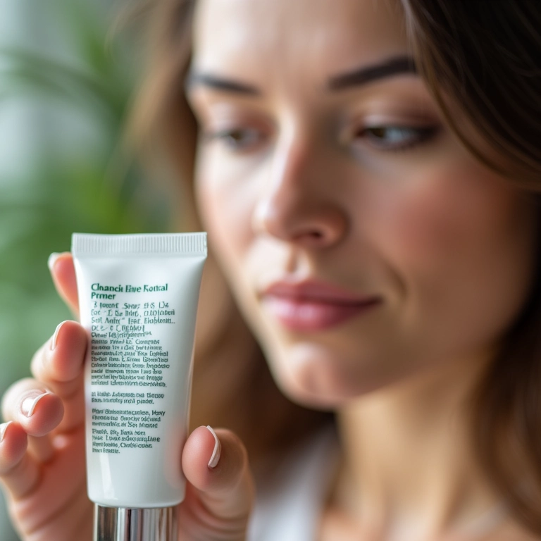 Verificando os ingredientes do primer para garantir uma fórmula segura.