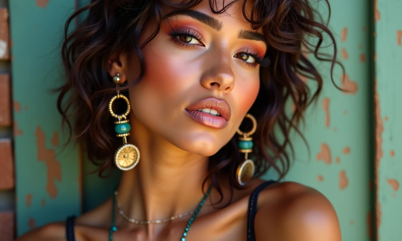 Acessórios complementando o visual da maquiagem.