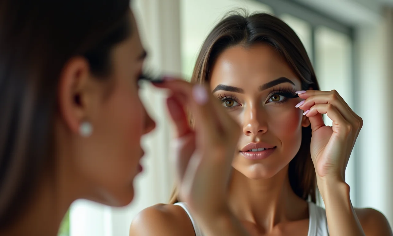 Ajustando os cílios magnéticos para um encaixe perfeito.