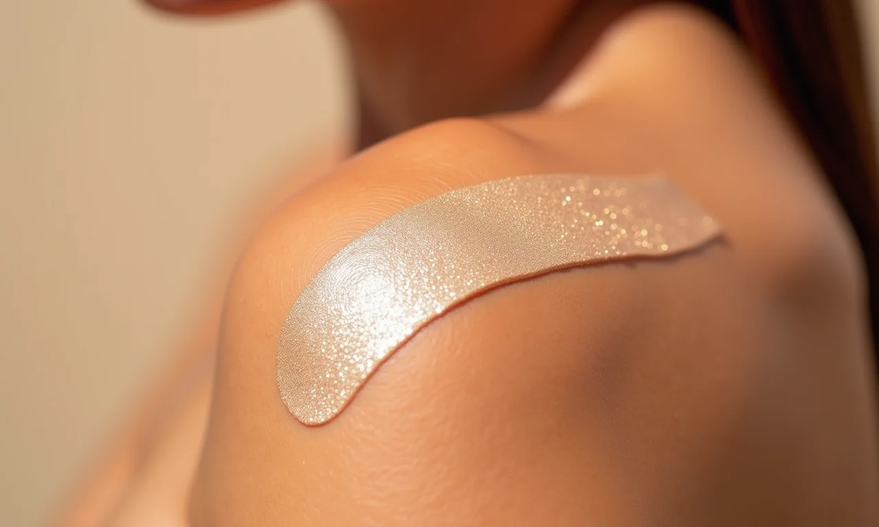 Amostra de iluminador líquido com fórmula leve na pele.