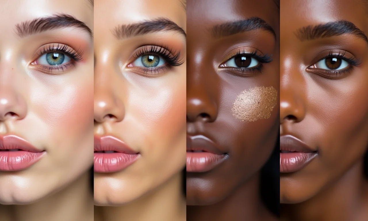 Amostras de sombras neutras em diferentes tons de pele.