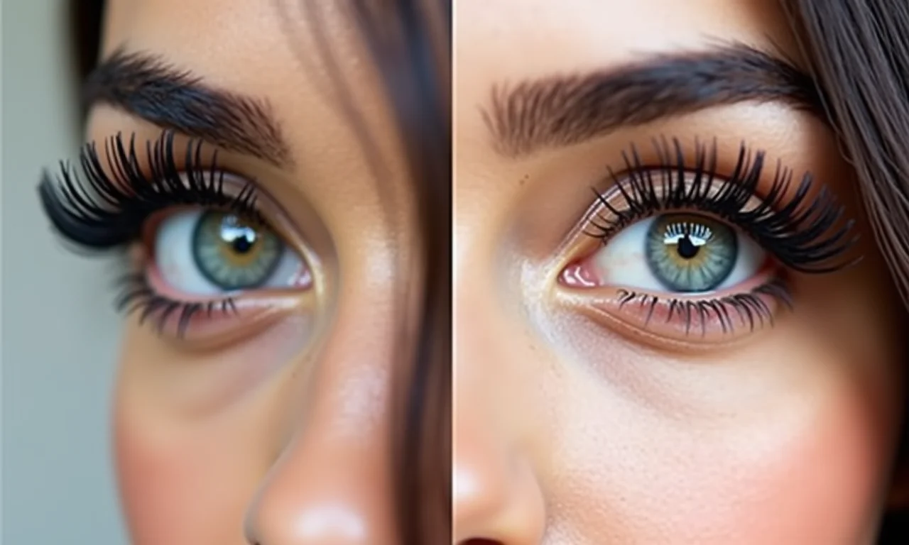 Antes e depois da aplicação de máscara de cílios.