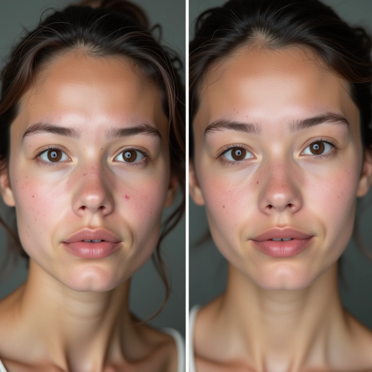 Antes e depois do uso de corretivo não comedogênico para acne.