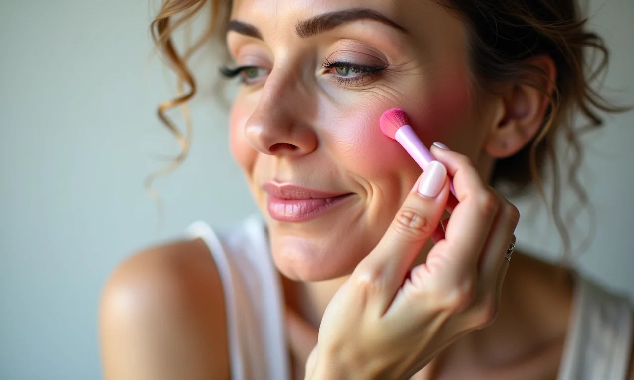 Aplicação correta do blush cremoso com os dedos.