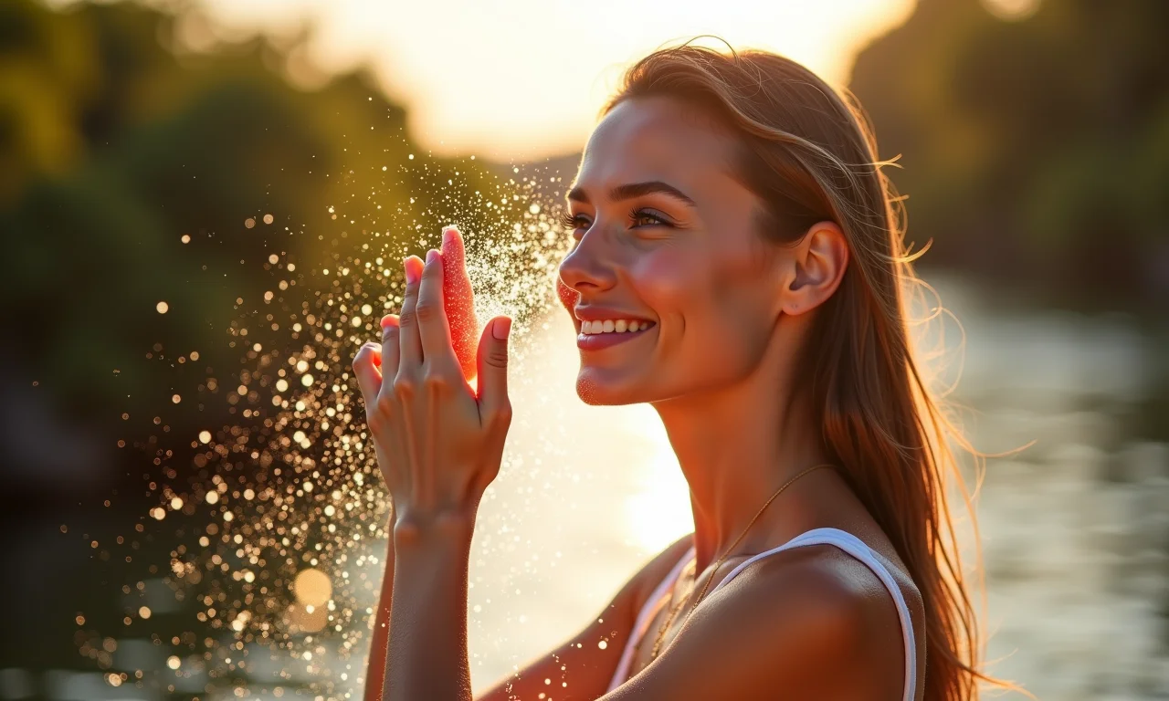 Aplicação de água termal para hidratação e fixação.