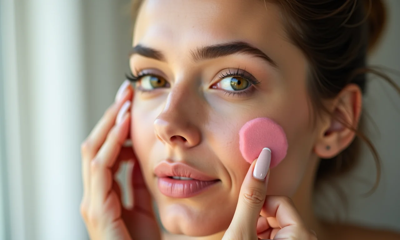 Aplicação de blush cremoso nas bochechas para um ar saudável.