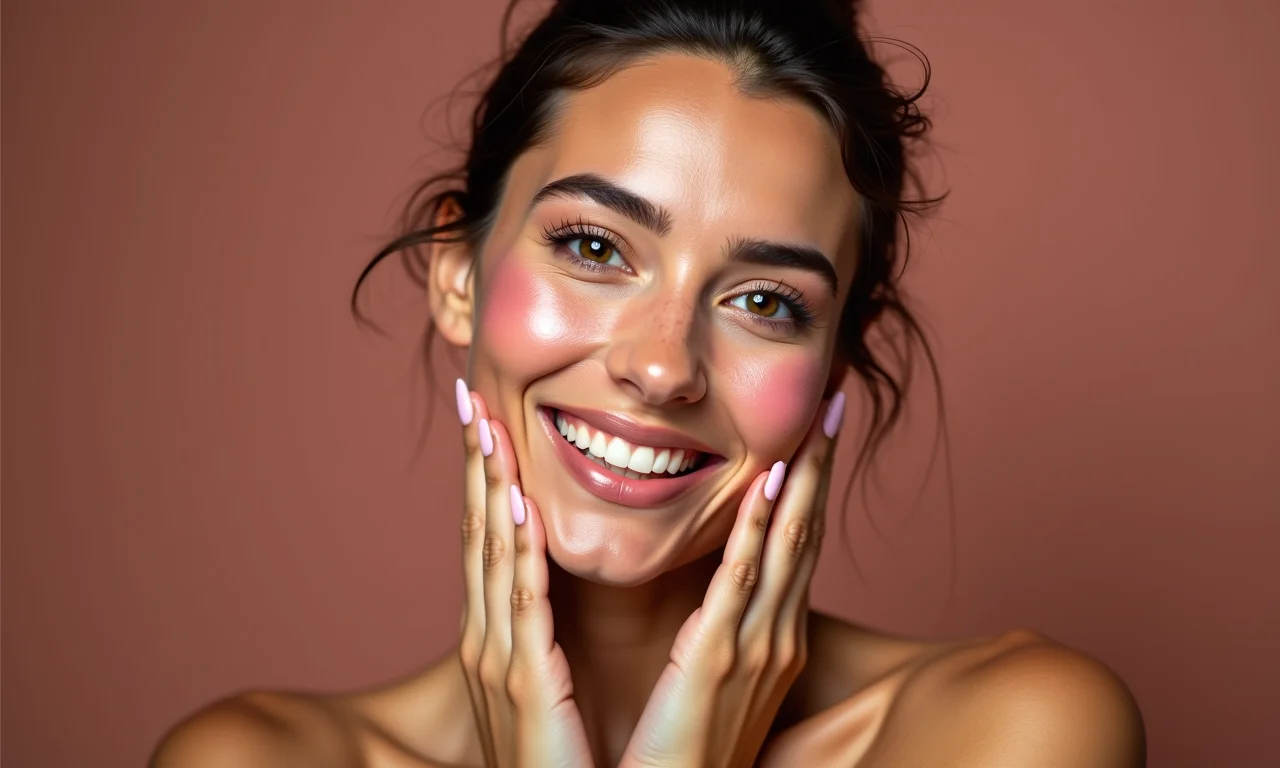 Aplicação de blush cremoso para um toque de saúde.