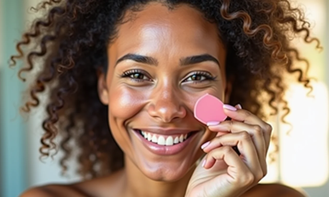 Aplicação de blush em tons neutros para um visual saudável.