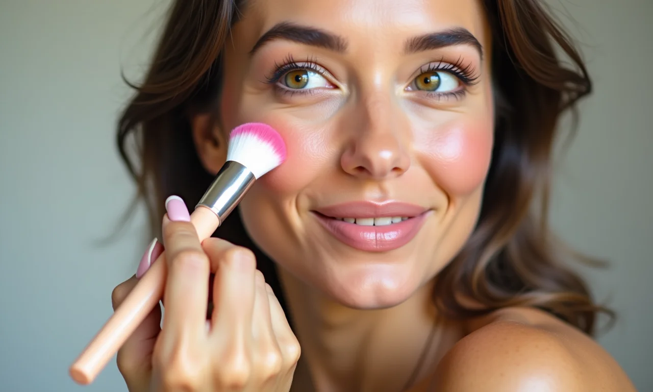 Aplicação de blush nas bochechas com elegância.