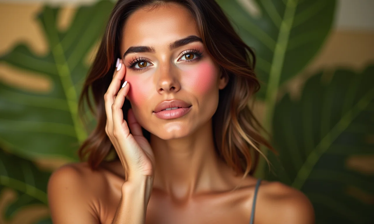 Aplicação de blush para um toque de saúde.