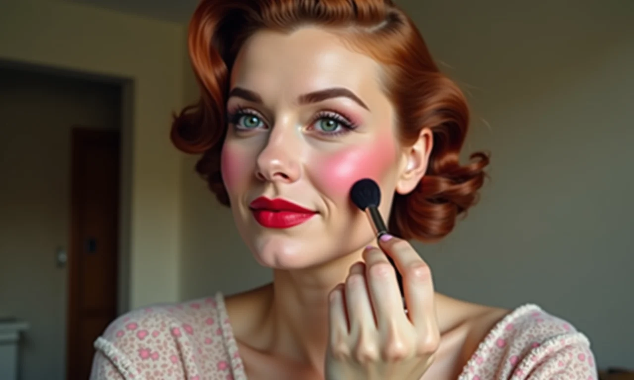 Aplicação de blush rosado para um toque de saúde.