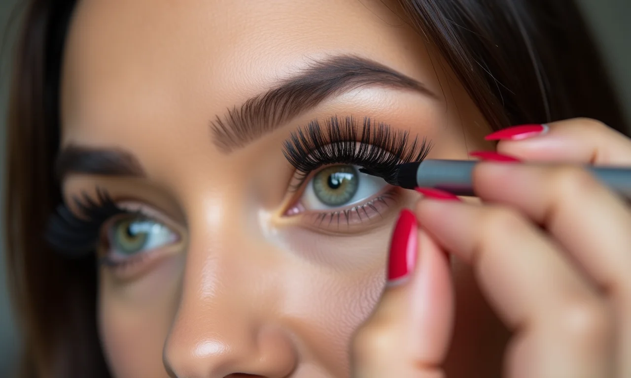 Aplicação de cílios postiços para um olhar de boneca.