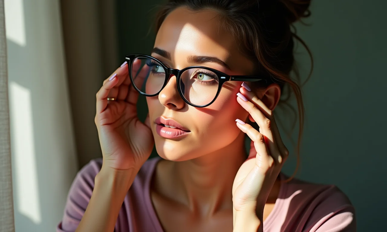 Aplicação de contorno e blush em rosto com óculos.