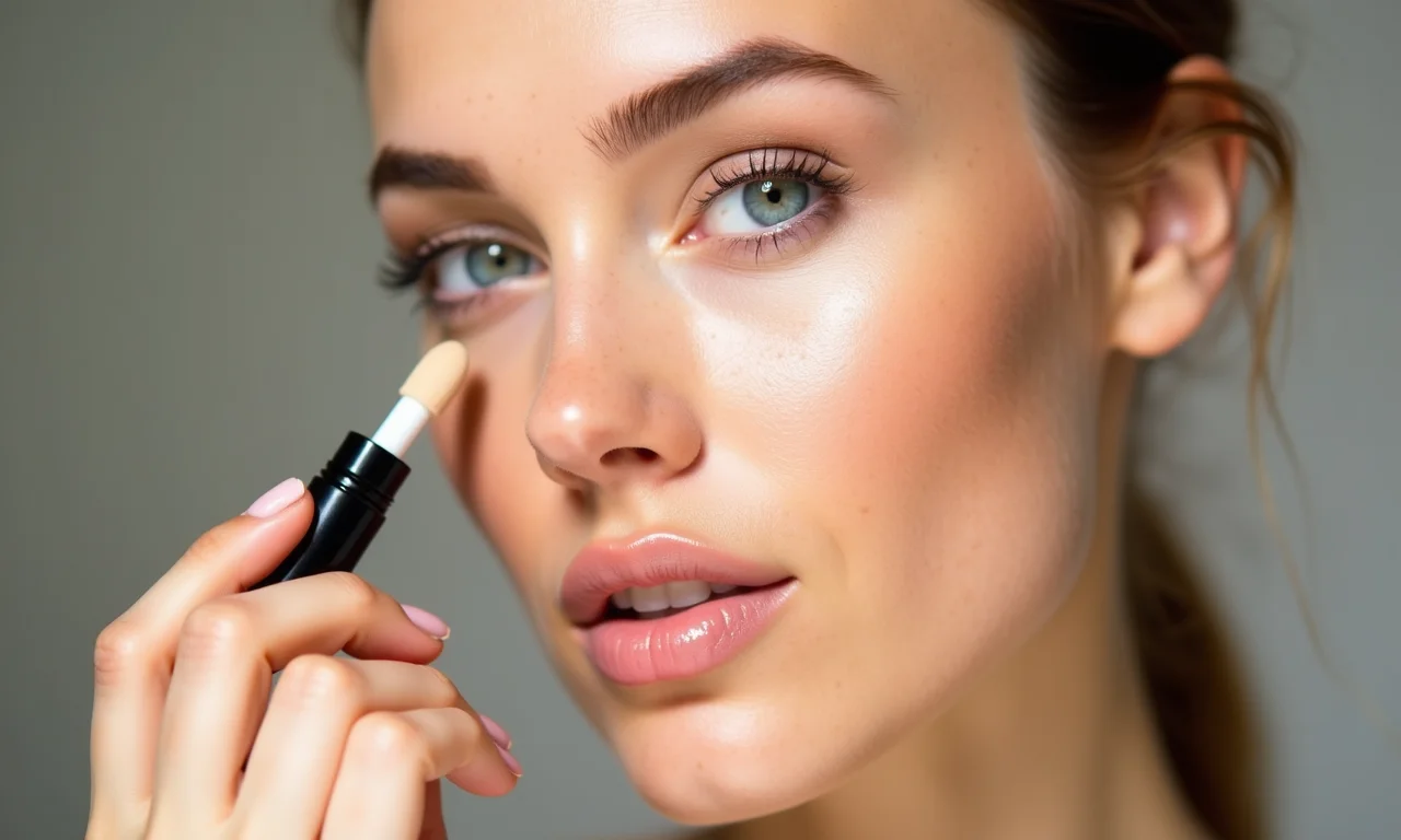 Aplicação de corretivo à prova d'água para uma pele impecável na praia.