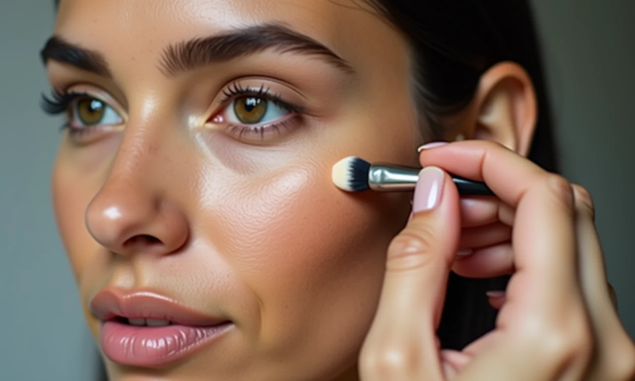 Aplicação de corretivo com pincel de precisão.