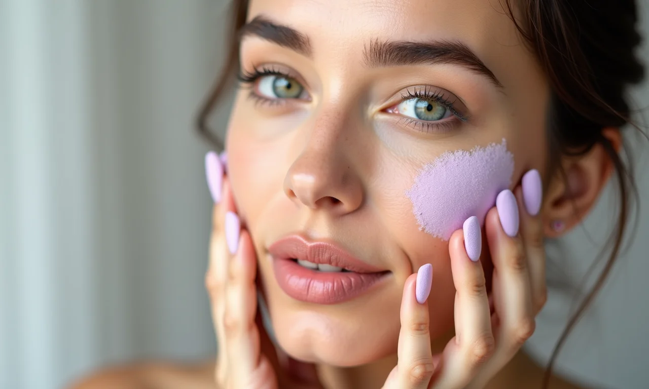 Aplicação de corretivo lilás para manchas amareladas na pele.
