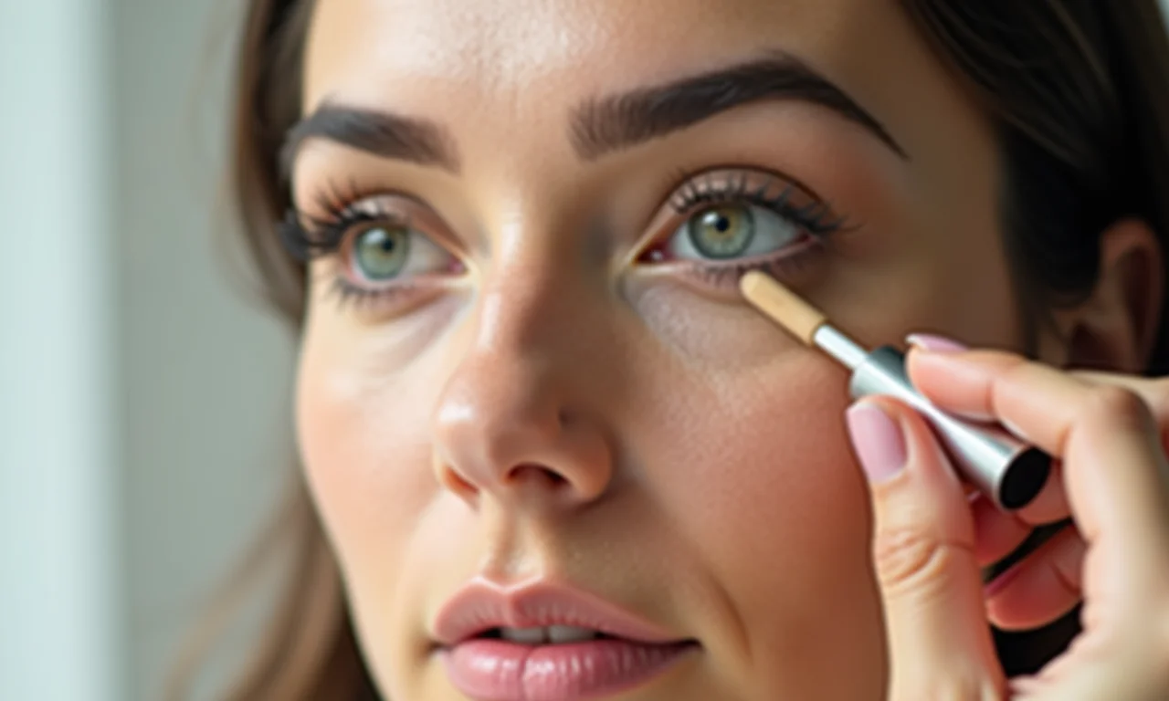 Aplicação de corretivo para cobrir olheiras e imperfeições na pele.