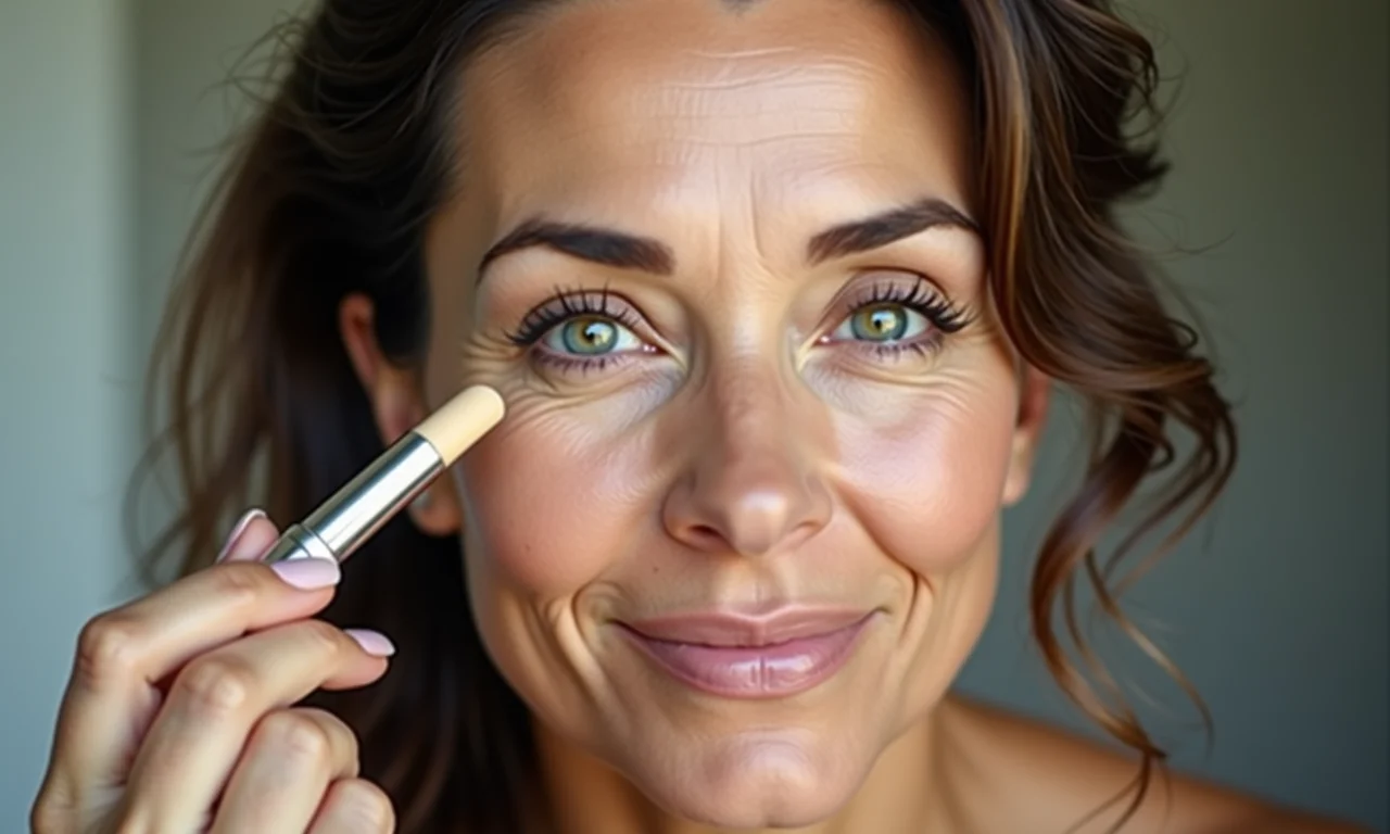 Aplicação de corretivo para iluminar e corrigir olheiras em pele madura.