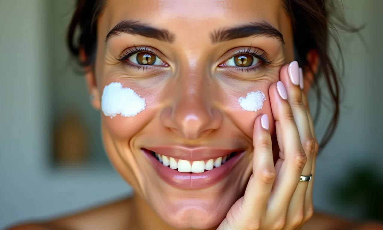 Aplicação de creme clareador com vitamina C na área dos olhos.