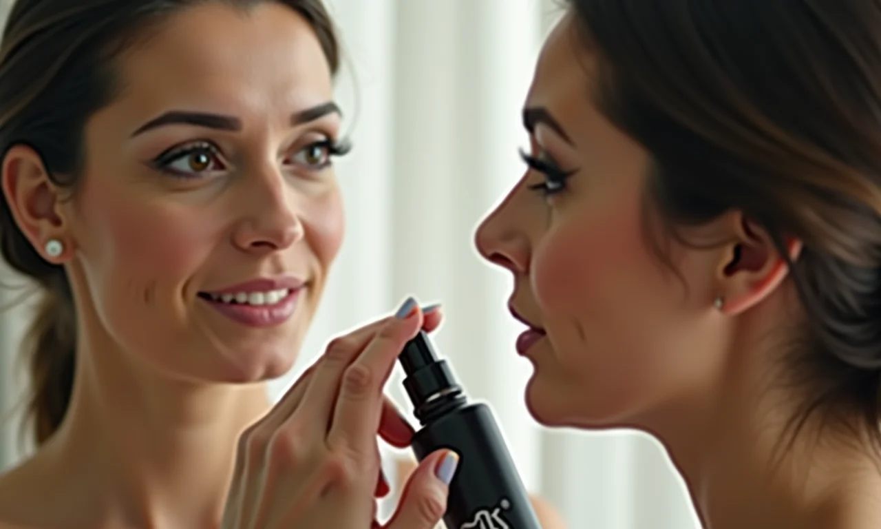 Aplicação de fixador de maquiagem para durabilidade.